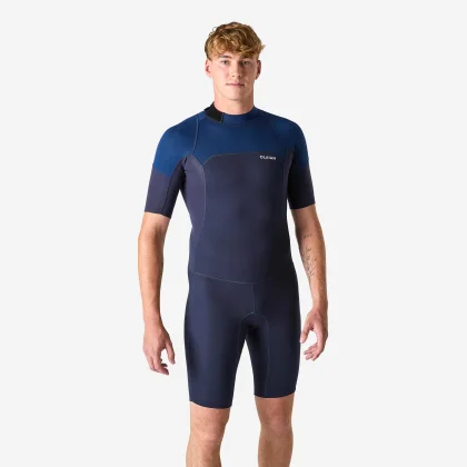 DECATHLON Pánska krátka kombinéza 500 strečová z neoprénu na surfovanie modrá XS