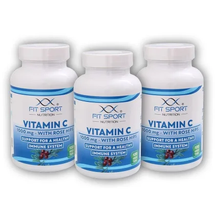 FitSport Nutrition 3x Vitamin C 1000mg with Rose Hips 120 vege tablet