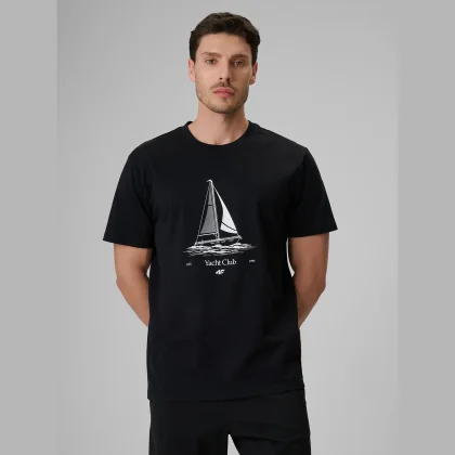 T-shirt relaxed s potlačou pánsky - čierny