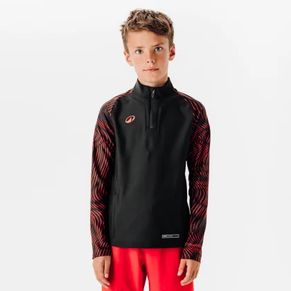 KIPSTA Detská mikina Viralto CLUB Wavy s 1/2 zipsom čierno-červená 8-9 r (131-140 cm)