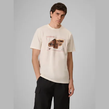 T-shirt regular s potlačou pánsky - krémový