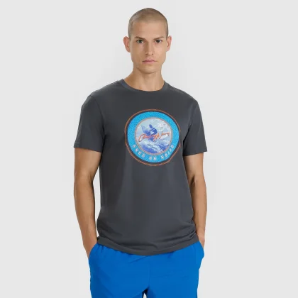 T-shirt regular s potlačou pánsky - sivý