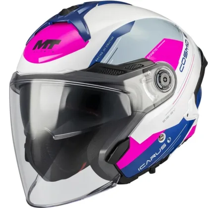 MT Helmets Otevřená helma Cosmo SV Icarus A8 bílo-modro-růžová