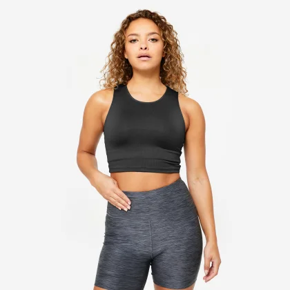 DOMYOS Dámske fitness crop top tielko čierne L