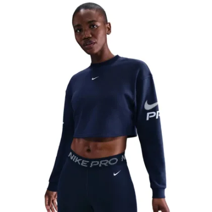 Dámska mikina NIKE PRO W NP DF FLC CREW TT GRX MIDNIGHT NAVY FOOTBALLGREY WHITE