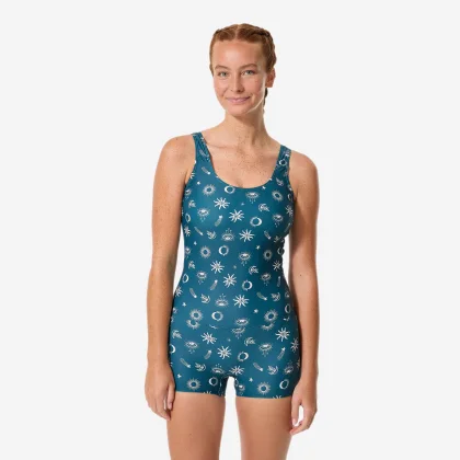 DECATHLON Dámske jednodielne plavky so šortkovým strihom Dova Astral tyrkysové XL-2XL