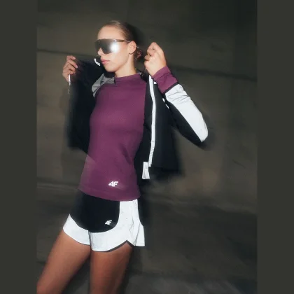 Bežecké tričko s dlhým rukávom slim rýchloschnúce dámske - fialové