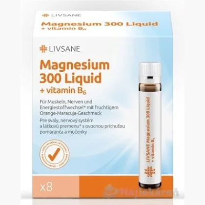 LIVSANE Tekuté magnézium 300 + vitamín B6 8 x 30 ml