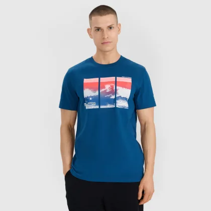 T-shirt regular s potlačou pánsky - tyrkysový