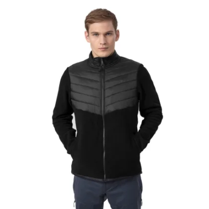 Pánska turistická flisová mikina so zipsom 4F MENS FLEECE PLM014A-20S-DEEP BLACK