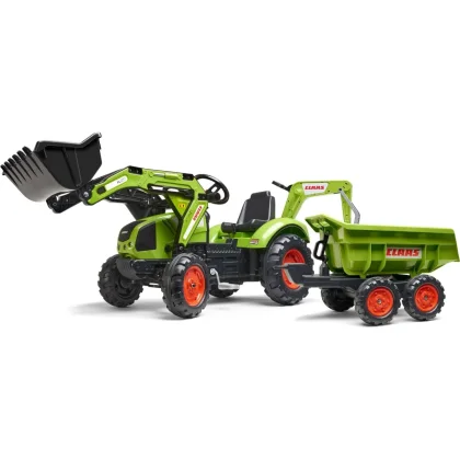 Falk šlapací traktor 2070W Claas backhoe s přední a zadní lžící a přívěsem