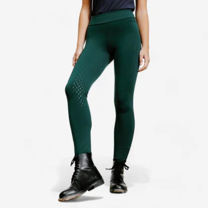 FOUGANZA Dámske jazdecké legíny 500 fullgrip zelené XS
