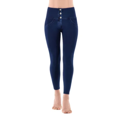 Női jeggings nadrág FREDDY WR.UP® superskinny push up 7 8 jeggings with high waist and buttons-Blue