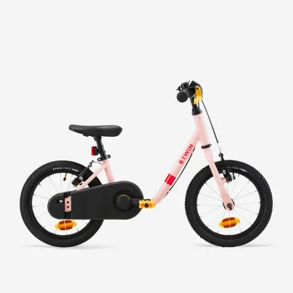 BTWIN Detský bicykel s odrážadlom 2v1 Discover 500 3 až 5 rokov 14-palcový ružový 14"