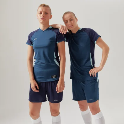 KIPSTA Dámsky futbalový dres s krátkym rukávom úzky strih modrý M