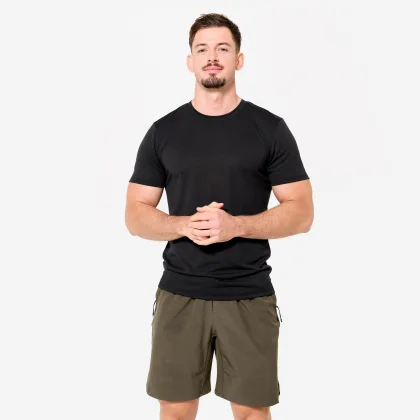DOMYOS Pánske fitness tričko strih slim čierne 2XL