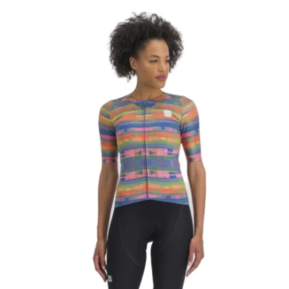 Dámsky cyklistický dres s krátkym rukávom SPORTFUL Glitch w bomber jersey, multicolor papaya