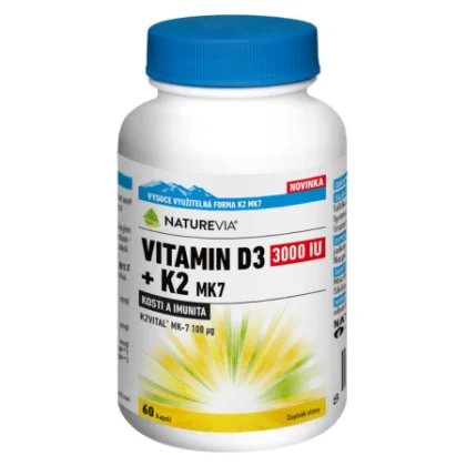 NATUREVIA Vitamín D3 3000 IU + K2 MK7 60 kapsúl