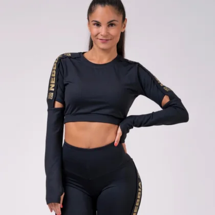 Honey Bunny crop top s dlhým rukávom 821 Black - NEBBIA