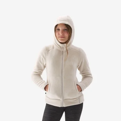 QUECHUA Detská turistická mikina NH500 fleecová 7 – 15 rokov béžová 12-13 r (149-159 cm)
