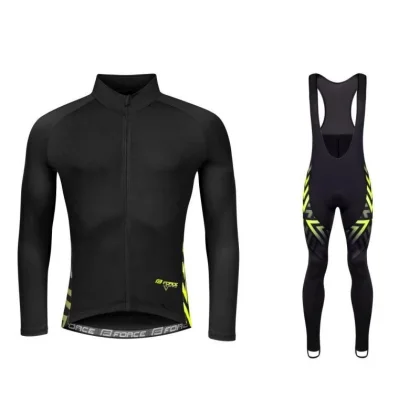 Force SPIKE černo-fluo cyklodres - dlouhý rukáv + Force SPIKE černo-fluo cyklokalhoty