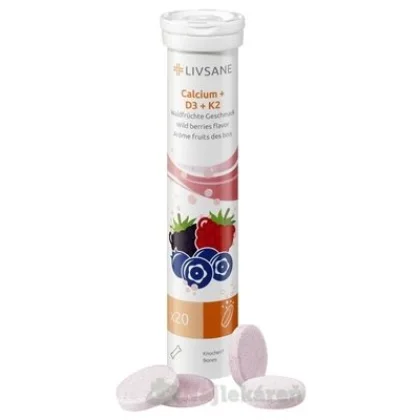 Livsane vápnik + D3+K2 šumivé tablety 20 tabliet