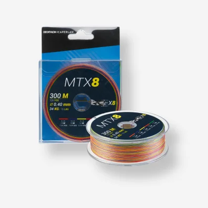 CAPERLAN Splietaná šnúra z 8 vlákien MTX8 Multicolor 300 m/0,40 mm na morský rybolov bez