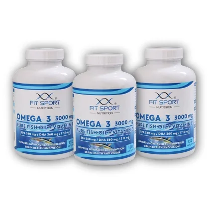 FitSport Nutrition 3x Omega 3 3000mg Pure Fish Oil + Vitamin E 150 softgels - Rybí olej
