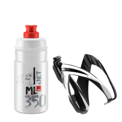 Junior kerékpáros palack ELITE Kit Ceo Bottle Cage + Jet Bottle 350 ml, glossy black + clear red
