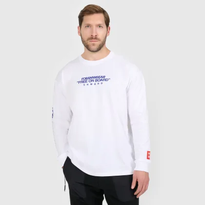 Pánsky loose longsleeve s potlačou - biely