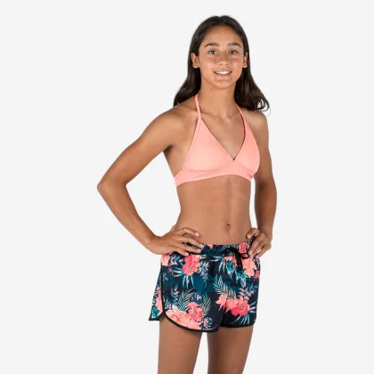 DECATHLON Dievčenské šortkové plavky na surfovanie 100 Shiso, čierne 14-15 r (160-166 cm)
