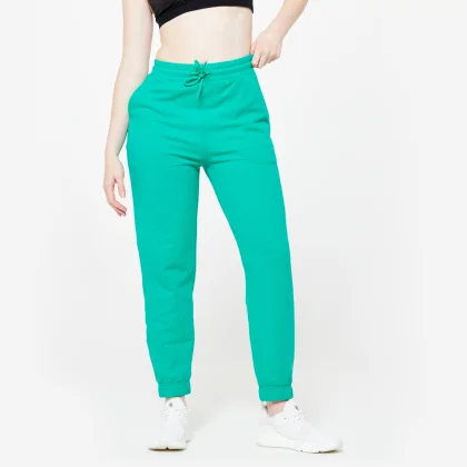 DOMYOS Dámske fitness tepláky 500 Essentials rovné zelené S (W28 L31)