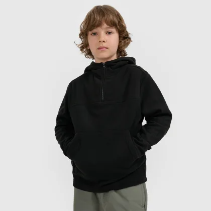 Chlapčenský regular fleece s kapucňou - čierny