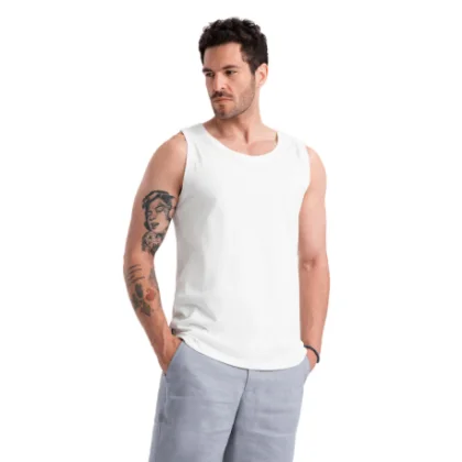 Pánské tričko s krátkým rukávem a v-výstřihem OMBRE Tank top OM-TSBT-0192 V-1 white