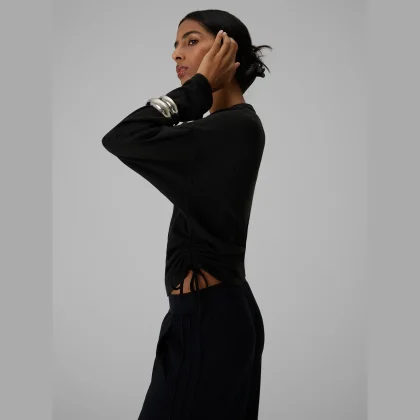 Longsleeve slim s riasením dámsky - čierny