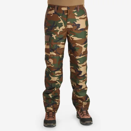 SOLOGNAC Nepremokavé poľovnícke nohavice Camo 100 hrejivé S