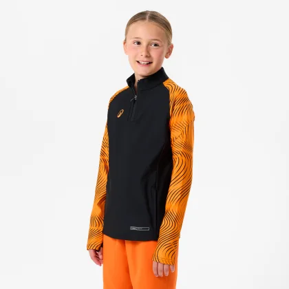 KIPSTA Detská mikina Viralto CLUB Wavy s 1/2 zipsom čierno-oranžová 8-9 r (131-140 cm)