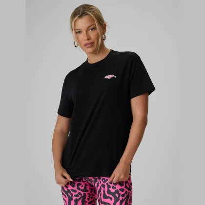 T-shirt loose s potlačou dámsky - čierny
