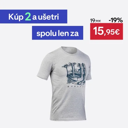 QUECHUA Pánske turistické tričko NH100 krátky rukáv sivé XL
