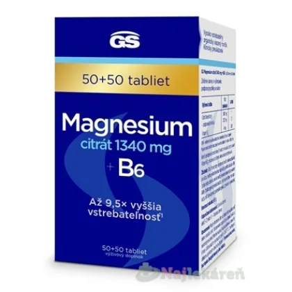 GS Magnesium citrát 1340 mg + B6 50 + 50 tabliet