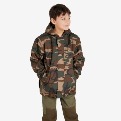 SOLOGNAC Detská hrejivá poľovnícka bunda Woodland 100 maskáčová 6 rokov