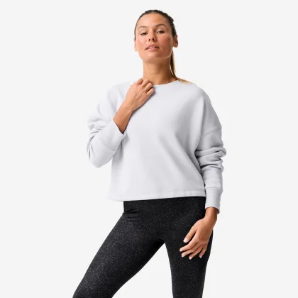 DOMYOS Dámska fitness crop mikina pohodlná a strečová svetlomodrá XS