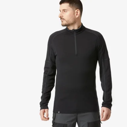 FORCLAZ Pánske turistické tričko MT500 merino dlhý rukáv čierne M