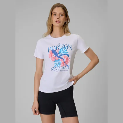 T-shirt regular s potlačou dámsky - biely