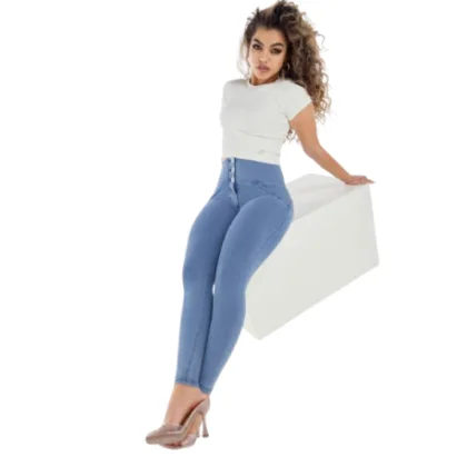 Női jeggings nadrág FREDDY WR.UP® superskinny push up 7 8 jeggings with high waist and buttons-Blue