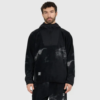 Pánsky loose fleece s kapucňou - čierny