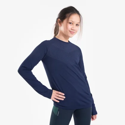 KIPRUN Detské bežecké tričko s dlhým rukávom Kiprun Skincare tmavomodro-sivé 7-8 r (123-130 cm)
