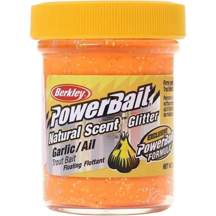 BERKLEY PowerBait Natural Glitter Trout Bait Fluo Orange, Garlic