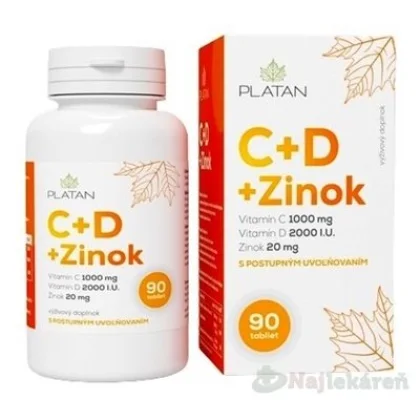 Platan Vitamín C + D + Zinok tabliet s postupným uvoľňovaním 90 ks