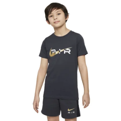 Dievčenské tričko s krátkym rukávom NIKE B NSW N AIR TEE-070 DK SMOKE GREY METALLIC GOLD